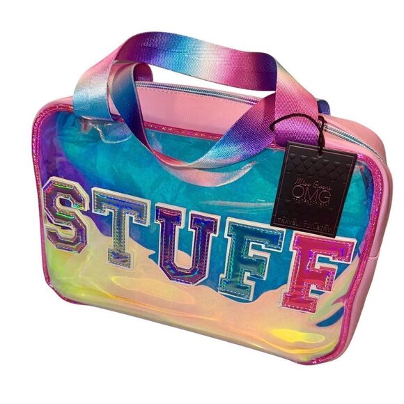 OMG Accessories Bubblegum STUFF Iridescent Rainbow Toiletry Cosmetic Make Up Bag - Picture 5 of 13